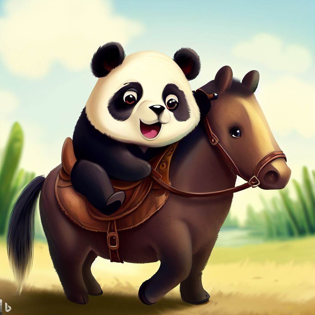 Panda riding a horse